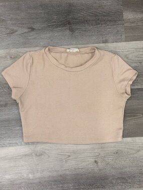 Ribbed Crop Tee - Beige